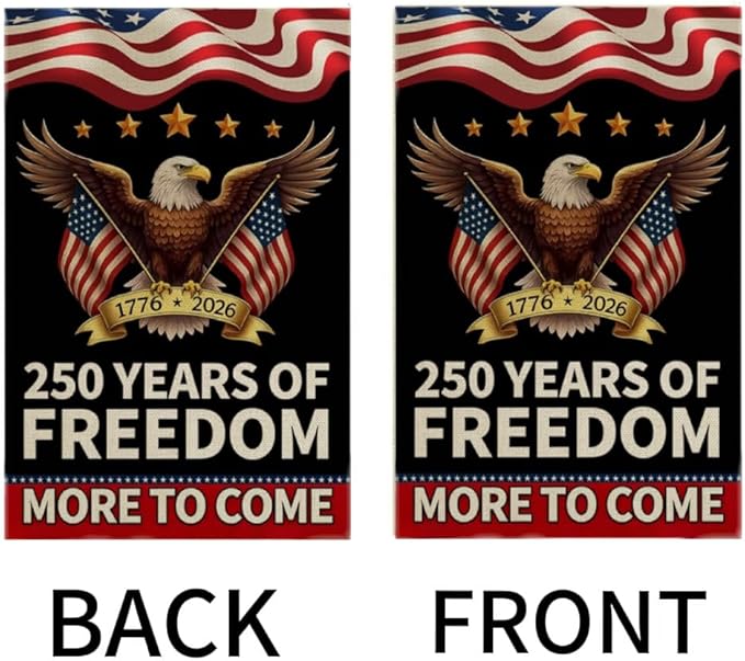 CANTENDO 250 Years USA Flag Double Sided Flax 250th Anniversary US Patriotic Eagle Design Flag Theme 1776-2026 Commemorative Outdoor Yard Decorative Flags Banner(12"x 18"）