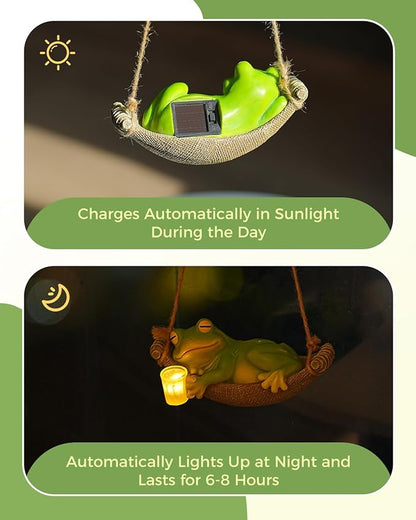Solar Garden Frog Statue Sleeping in Hammock Resin Indoor Outdoor Lights Hanging Garden Frog Decor Mom Dad Gifts for Patio,Yard