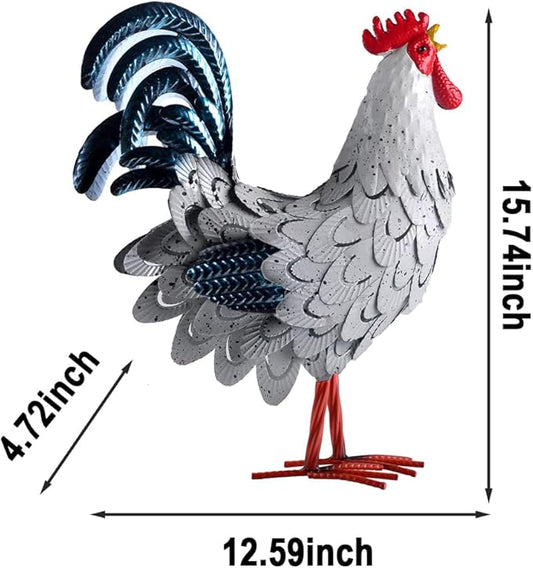 Metal Rooster Statue Garden Chicken Sculpture Decoration Metal Yard Art for Yard Outdoor Indoor Decoration (#E)