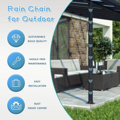 dreamysoul 7.05 FT Blue Rain Chain, 8 Cups Rain Chains for Outside, Replacement Downspout for Gutters, Eaves Drainage