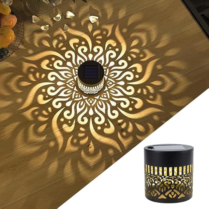 Decorative Solar Mandala Lights Outdoor, Metal Solar Fence Wall Light Waterproof, Solar Powered Mandala Garden Lights for Patio Fence Backyard Deck Outdoor Wall Decor (Mandala*1)