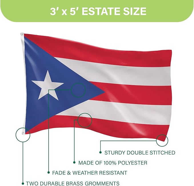 Evergreen Puerto Rico Flag 3x5 flag Outdoor Double Sided, PR Light Blue Pureto Rico Flags for Outside with Grommets, 3-Ply Banners for Garden Patio, Indoor Flag for Wall Decor, Works with Standard Estate Flag Poles