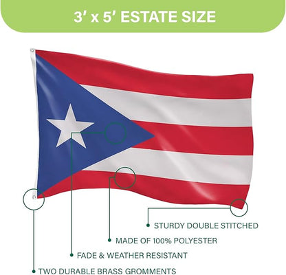 Evergreen Puerto Rico Flag 3x5 flag Outdoor Double Sided, PR Light Blue Pureto Rico Flags for Outside with Grommets, 3-Ply Banners for Garden Patio, Indoor Flag for Wall Decor, Works with Standard Estate Flag Poles