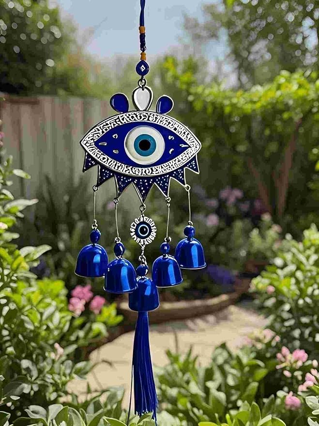 Creative Handmade Alloy Wind Chime Evil Eye Butterfly Sunflower Talisman Pendant Handmade Good Luck Charm, Car Kitchen Home Garden Patio Office (1pc Blue Eye)