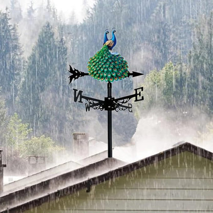 Colorful Rooster Weather Vane Spinner Wind Direction Farm Scene Stake Metal Outdoor Peacock Weathervane Ornament for Garden Yard Decoration (Wolf C)
