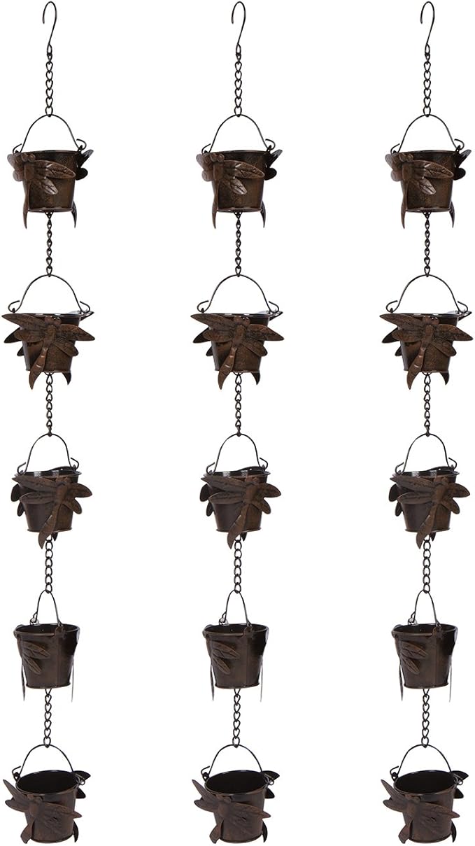 Trademark Innovations 3' Adjustable Dragonfly Rain Chain with 5 Cups (Set of 3)
