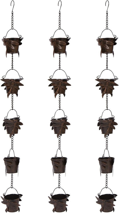 Trademark Innovations 3' Adjustable Dragonfly Rain Chain with 5 Cups (Set of 3)