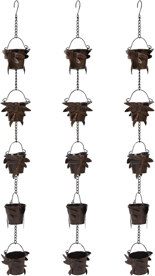 Trademark Innovations 3' Adjustable Dragonfly Rain Chain with 5 Cups (Set of 3)