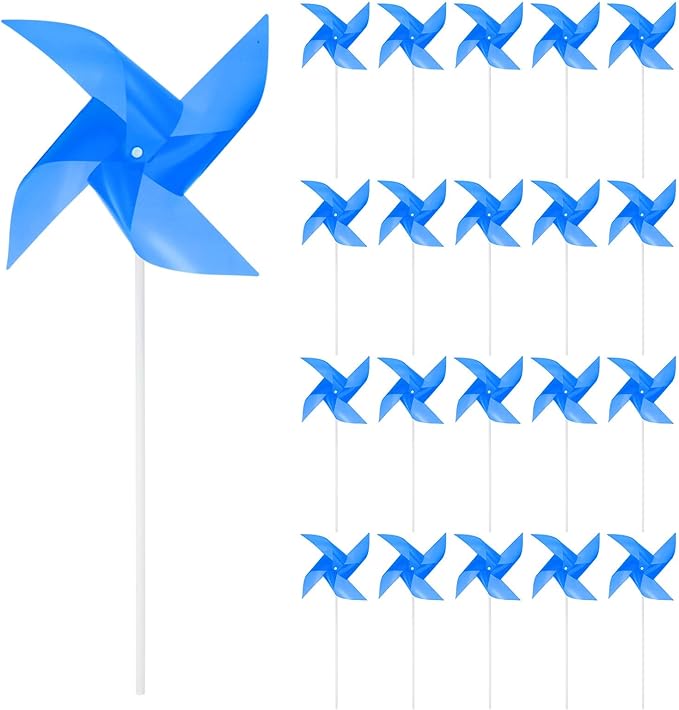 HARFINGTON 50pcs Windmills for The Yard Garden 15" x 7.5" 4 Leaves Pinwheels Wind Mills Spinners Windproof Waterproof Bird Devices with Stakes for Patio Decor, Dark Blue