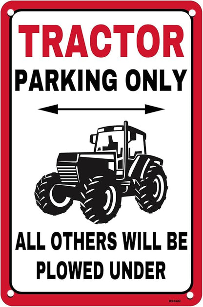 Vintage Metal Tin Sign Tractor Parking Only Sign for Home Barn Farm Funny Farm Signs for Outdoor & Indoor Use, 8x12