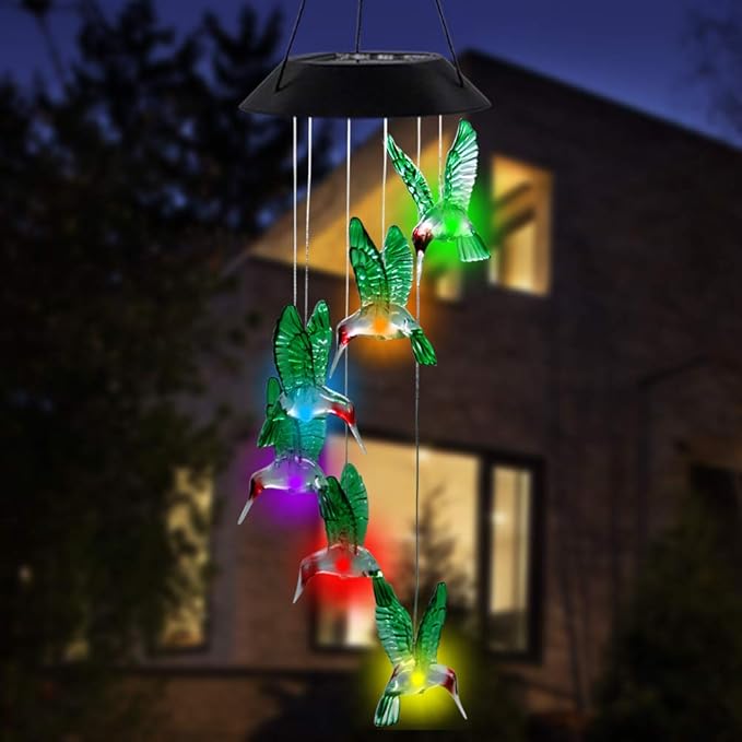 MorTime 2 Pack Wind Chime, Color Changing Mobile LED Solar Wind Chime Outdoor Mobile Hanging Patio Light, Porch, Deck, Garden Decor