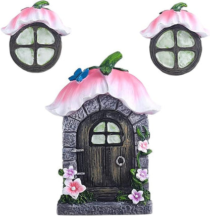 vomiceak Fairy Gnome Home for Tree Decor，Glow in Dark Fairy House Have Window and Door for Garden Decoration，Fairies Sleeping Door and Windows, Yard Art Garden Sculpture, Lawn Ornament