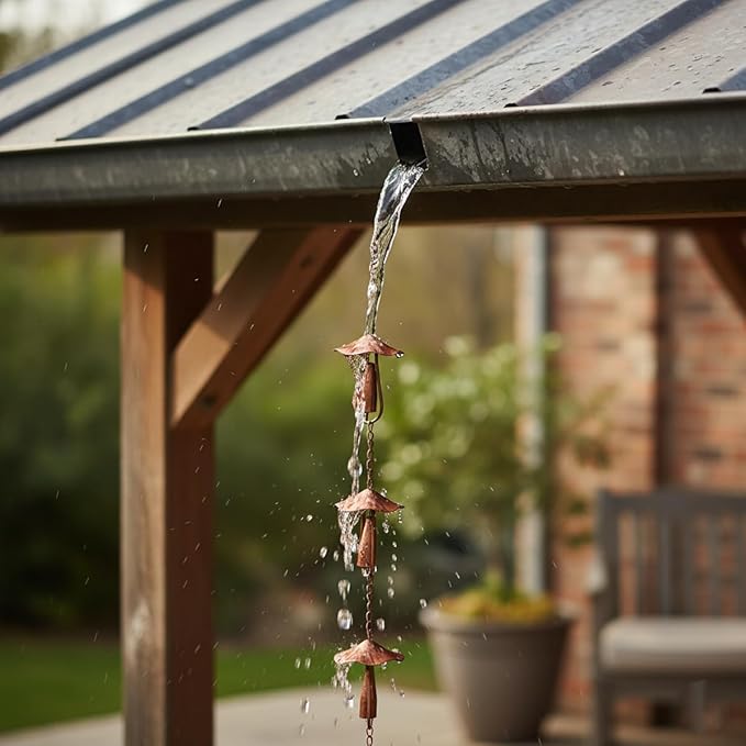 4.3ft Rain Chains for Gutters Aluminum, Outdoor Decorative Rainchain Heavy Duty Gutter Catcher Downspout Replacement, Durable Hanging Rain Gutter Chain for Eaves Drainage and Home Display (Mushroom)