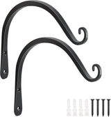 FEED GARDEN Heavy Duty Plant Hooks - 2 Pack 8 Inch Wall Mounted Hanging Brackets, 44lb Capacity Steel Plant Hangers for Bird Feeders, Baskets, Wind Chimes - Black