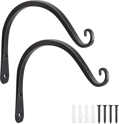 FEED GARDEN Heavy Duty Plant Hooks - 2 Pack 8 Inch Wall Mounted Hanging Brackets, 44lb Capacity Steel Plant Hangers for Bird Feeders, Baskets, Wind Chimes - Black