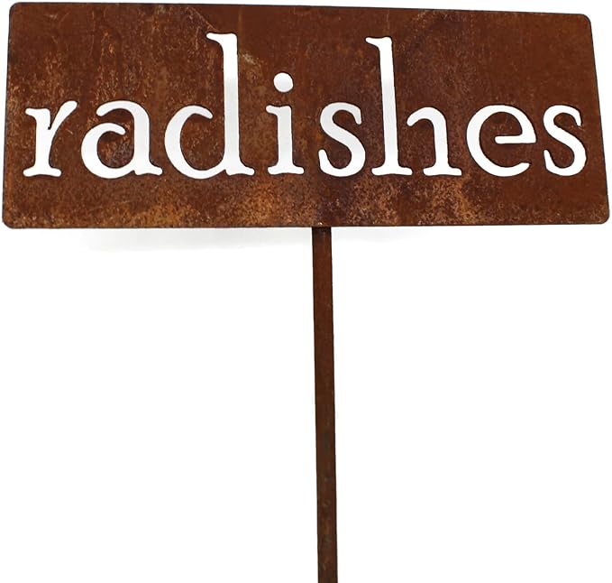 Classic Metal Garden Markers 19 Inches Tall (radishes, Naturally Rusted)