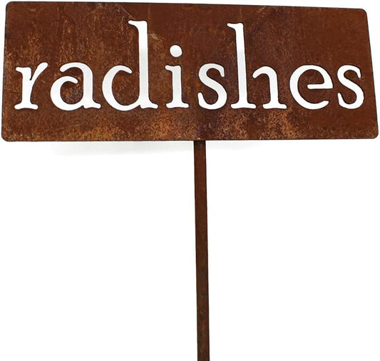 Classic Metal Garden Markers 19 Inches Tall (radishes, Naturally Rusted)