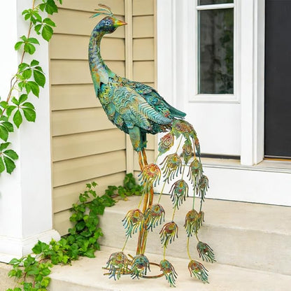 26" Metal Peacock Garden Outdoor Statue Decor, Vintage Yard Art Peacock Sculptures Outside Decoration for Home Patio Lawn Backyard, Gift for Moms Grandma Women