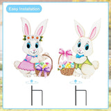 Easter Decorations Outdoor,2 Pack Metal Easter Egg Bunny Yard Signs for Outside,Cute Bunny Garden Stakes for Lawn,Yard,Rabbit Gifts for Women