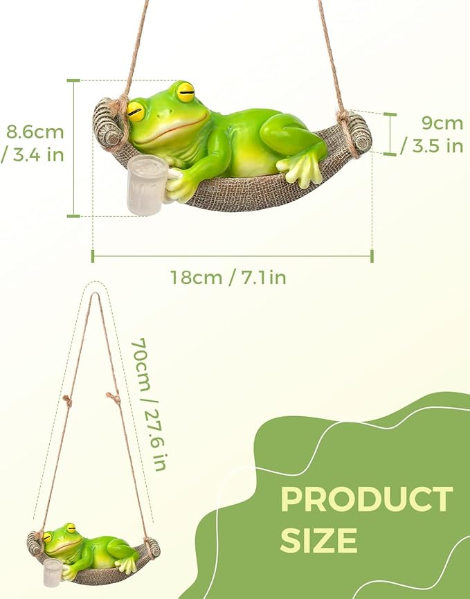 Solar Garden Frog Statue Sleeping in Hammock Resin Indoor Outdoor Lights Hanging Garden Frog Decor Mom Dad Gifts for Patio,Yard