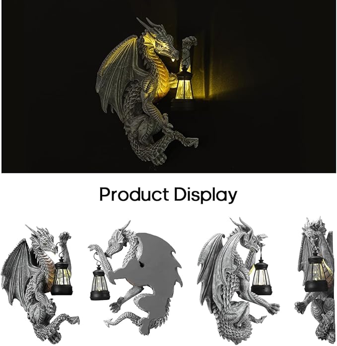 Dragon Outdoor Porch Decor Hugger with Solar Lantern Gothic, Statue Garden Lights, Gifts for Mom, Housewarming Gifts for Women, Ideal Dragon Garden Decor-Pair/Right/Left