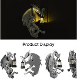 Dragon Outdoor Porch Decor Hugger with Solar Lantern Gothic, Statue Garden Lights, Gifts for Mom, Housewarming Gifts for Women, Ideal Dragon Garden Decor-Pair/Right/Left