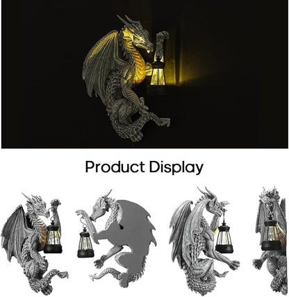 Dragon Outdoor Porch Decor Hugger with Solar Lantern Gothic, Dragon Statue Garden Lights, Gifts for Mom, Housewarming Gifts for Women, Gifts for Christmas, Ideal Dragon Garden Decor-Pair