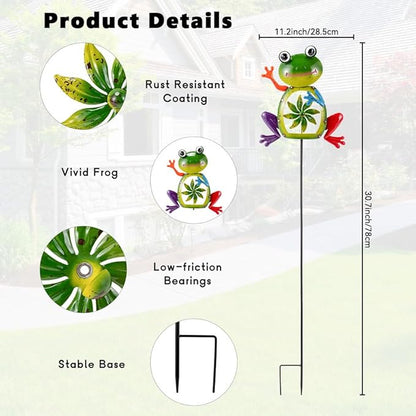 OAKLORE Metal Frog Wind Spinners Outdoor Garden Wind Sculptures & Spinners with Stakes, Decorative Yard Art for Patio, Lawn, Garden Decor