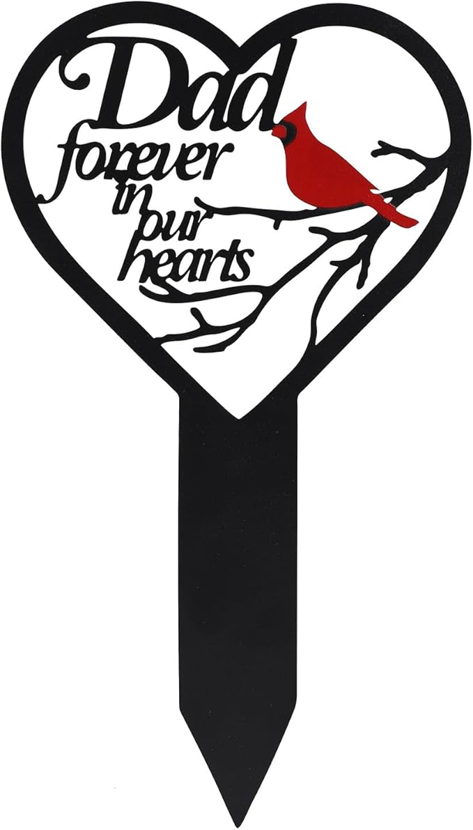 Dad-A Heart Memorial Plaque Stake Sympathy Grave Marker - Cardinals Garden Stake Metal Decoration for Mom Dad Cemetery Outdoors Yard Garden