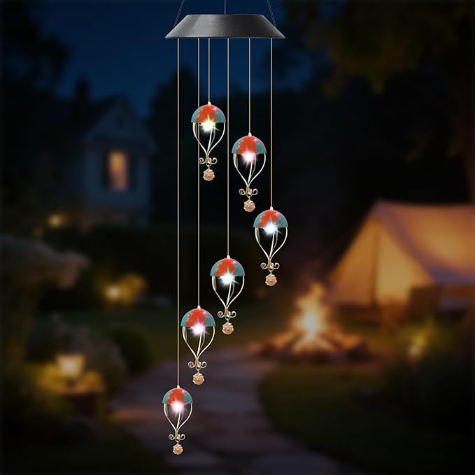 Solar Hot Air Balloon Wind Chime for Outside Garden, Patio, Yard – Decor for Festivals/Birthday/Christmas, for Women Mom Home Garden Patio Haing