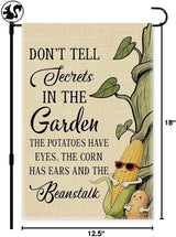 Don’t Tell Secrets In The Garden Flag, Double Sided Farmhouse Outdoor Lawn Yard Flag Gifts, Gardening Flags For Plant Mom Lover Lady Gardener, Funny Potatoe Corn Garden Banner for Grandma