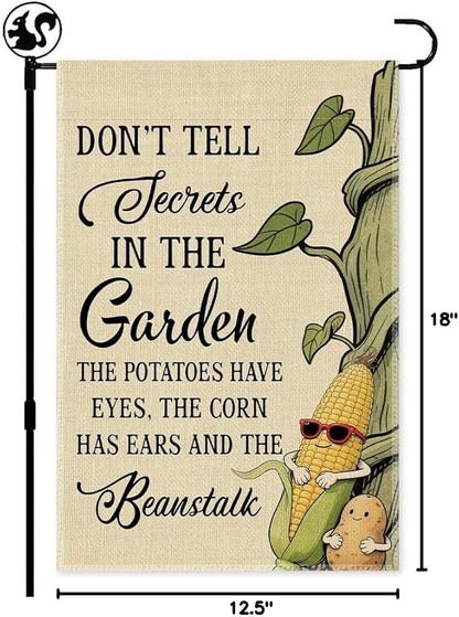 Don’t Tell Secrets In The Garden Flag, Double Sided Farmhouse Outdoor Lawn Yard Flag Gifts, Gardening Flags For Plant Mom Lover Lady Gardener, Funny Potatoe Corn Garden Banner for Grandma