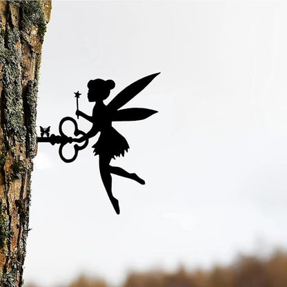 Metal Iron Fairy Butterfly on Branch Steel Silhouette Metal Outdoor Lawn Art Garden Yard Patio Outdoor Statue Stake Decoration
