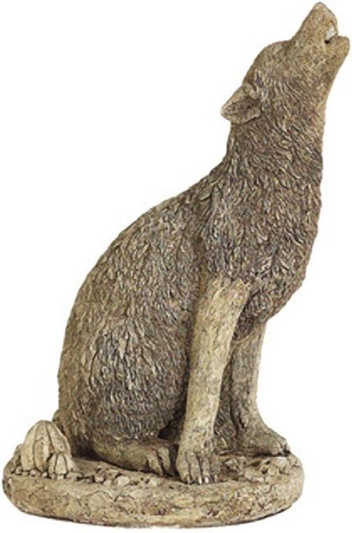 Solid Rock Stoneworks Howling Coyote Stone Statue 16in Tall Buff Color