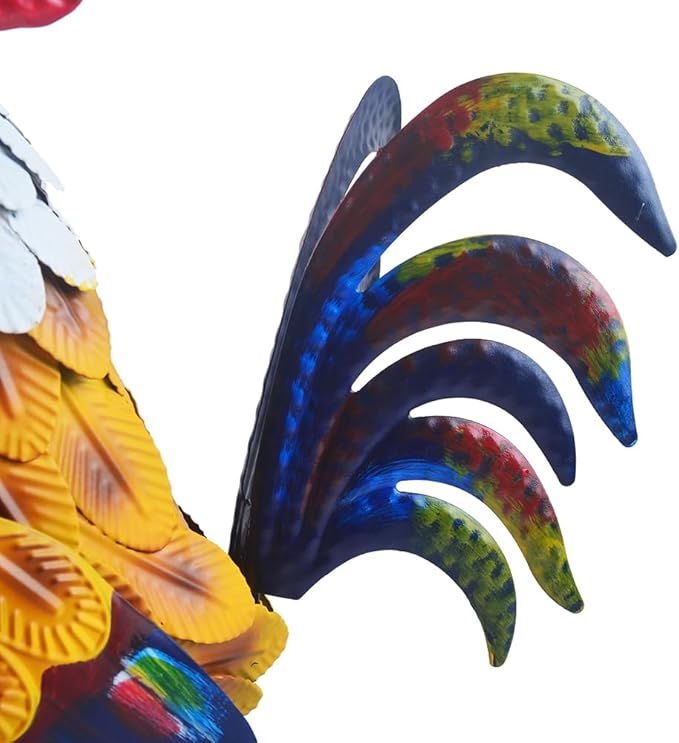 Rooster Statue Small Colorful Metal Mallard Chicken Sculpture Garden Decoration Metal Yard Art for Patio Lawn Backyard Outdoor Decoration