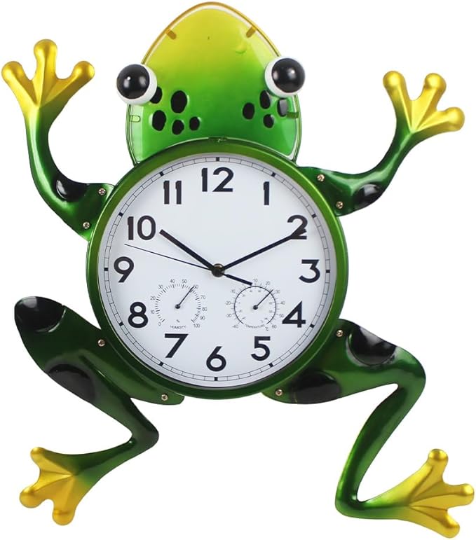 Large Outdoor Clock, Frog Outdoor Wall Clock with Thermometer & Humidity, Silent Non-Ticking Outside Clock for Patio, Living Room, Kitchen