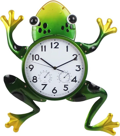 Large Outdoor Clock, Frog Outdoor Wall Clock with Thermometer & Humidity, Silent Non-Ticking Outside Clock for Patio, Living Room, Kitchen