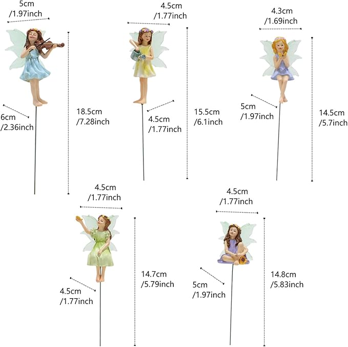 Fairy Garden Decor Fairies, 5PCS Fairy Angel Glow in The Dark Yard Sculpture Lawn Ornament Mini Garden Art Outdoor Decor Accessories (5 Fairies)