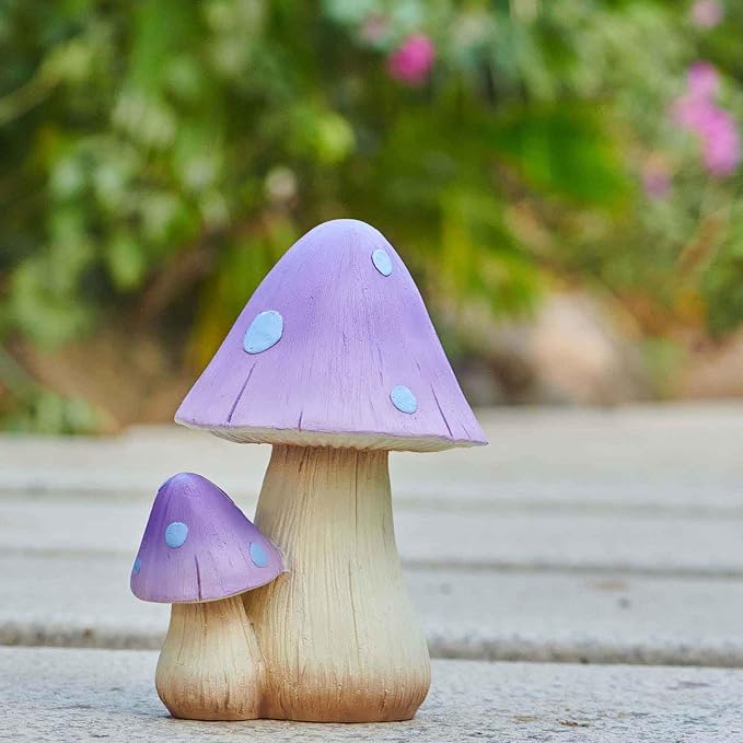 Mushroom Decor Fairy Garden Accessories - Outdoor Cottagecore Decor Mushrooms Ornament for Garden Decoration Garden Gnome's Favorite Mushroom Statues（8” Purple）