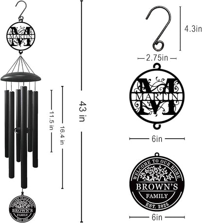 Best Housewarming Gifts 2025， Large Black Metal Wind Chime Outdoor Decor, Custom Family Name Welcome Sign, New Home Gift, Garden Patio Porch Decoration