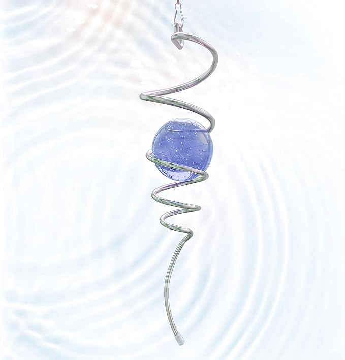 Gazing Ball Spiral Tail, Wind Spinner Stabilizer with Purple Glass Orb | 13-Inch Sun Catcher Rainbow Maker, Mesmerizing Rotating Art for Outdoor Garden Yard | Unique Hanging Decor & Gift