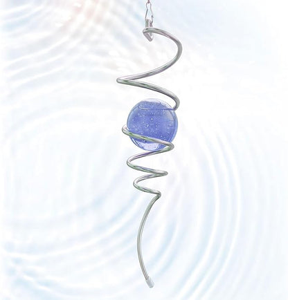 Gazing Ball Spiral Tail, Wind Spinner Stabilizer with Purple Glass Orb | 13-Inch Sun Catcher Rainbow Maker, Mesmerizing Rotating Art for Outdoor Garden Yard | Unique Hanging Decor & Gift