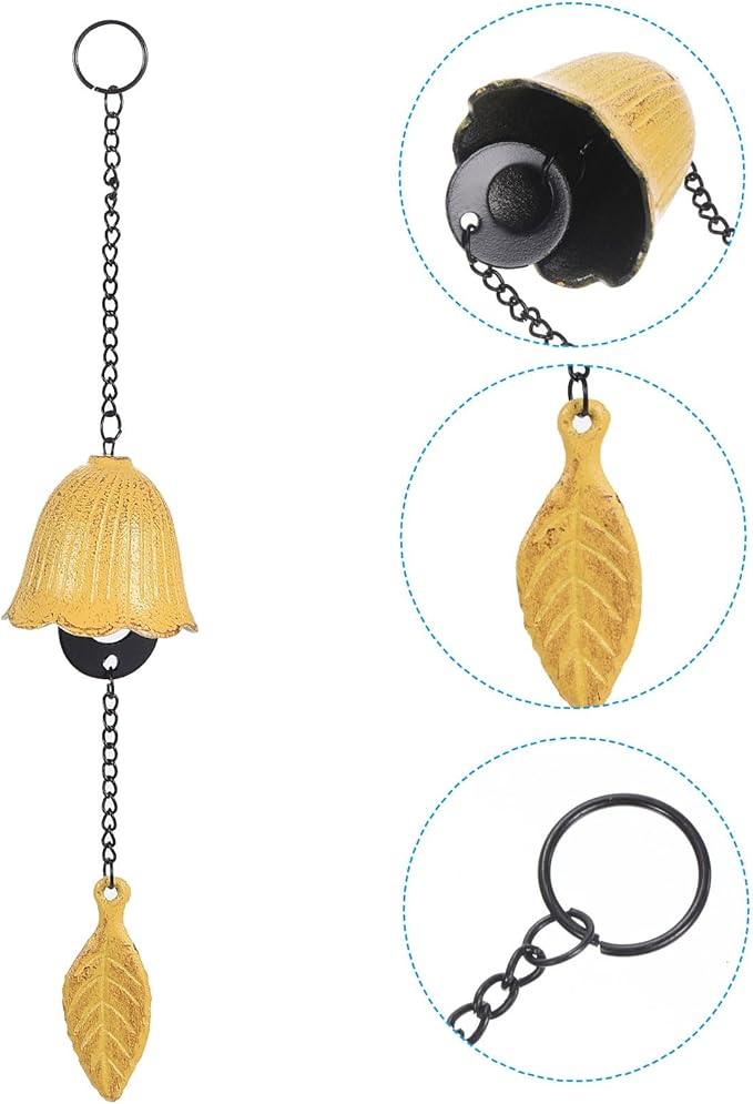 PATIKIL Japanese Wind Chime, Temple Bells Retro Outdoor Hanging Metal Iron Wind Chime for Outside Garden, Leaf, Yellow