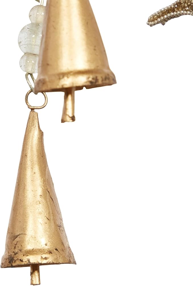 Deco 79 Metal Bird Indoor Outdoor Embellished Windchime with Glass Beads and Cone Bells, 5" x 5" x 39", Gold