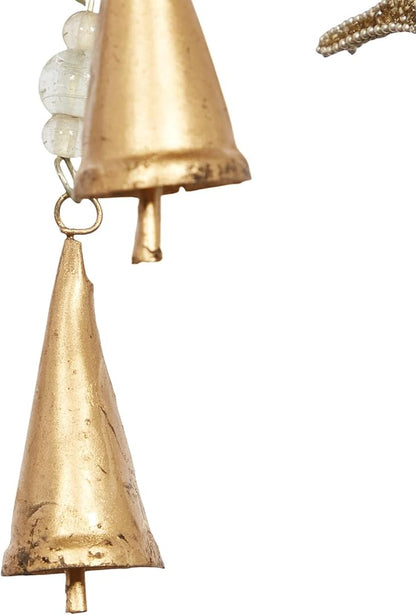 Deco 79 Metal Bird Indoor Outdoor Embellished Windchime with Glass Beads and Cone Bells, 5" x 5" x 39", Gold