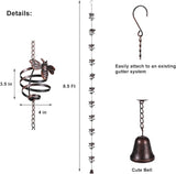 Iron Rain Chains with Bee Spiral, 8-1/2 Feet Length Replacement Downspout for Gutters Outsides, Dark Bronze
