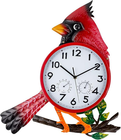 Large Outdoor Clock with Thermometer & Humidity - Silent Non-Ticking, Cardinal Outdoor Wall Clock for Patio, Garden, Kitchen, Living Room(Red)