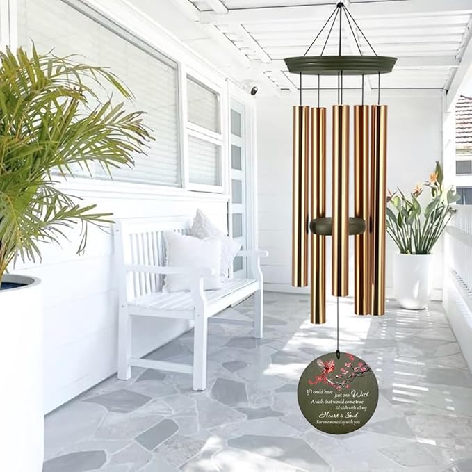 Personalized Cardinal Wind Chimes, 36inch Memorial Wind Chimes, in Loving Memory of Dad/Mom, Custom Sympathy Mourn Gifts, Condolences Wind Chime Outdoor (Produced in USA)