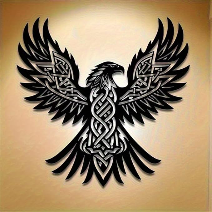WPCJREU Totem Metal Wall Art, Eagle Feather Celtic Knot Iron Sculpture, Spiritual Tribal Decor for Living Room, Office & Patio