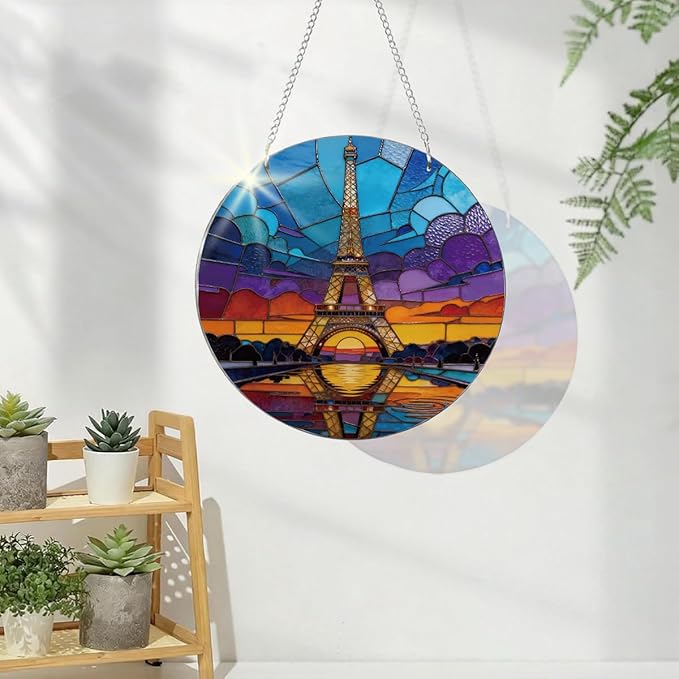Artistic Sun Catcher for Window Hanging, Eiffel Tower France Landscape Acrylic Suncatcher, Indoor Window Wall Art, Housewarming Decoration, Birthday Gift for Women Men, Festival Gifts